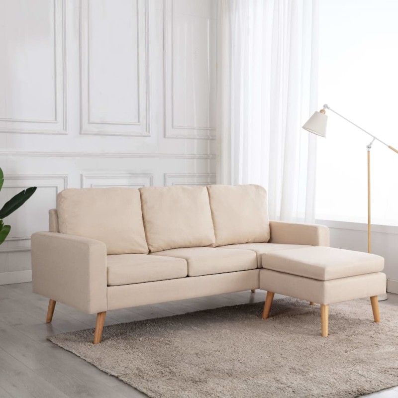 vidaXL 3-Sitzer-Sofa mit Hocker Creme Stoff vidaXL 3-Sitzer-Sofa mit Hocker Creme Stoff