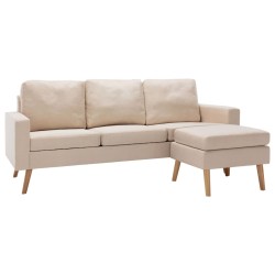 vidaXL 3-Sitzer-Sofa mit Hocker Creme Stoff 