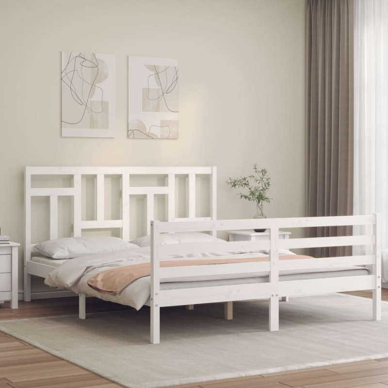 vidaXL Massivholzbett mit Kopfteil Weiß vidaXL Massivholzbett mit Kopfteil Weiß