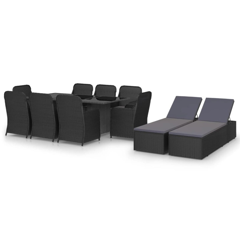 11-tlg. Garten-Essgruppe Poly Rattan Schwarz 11-tlg. Garten-Essgruppe Poly Rattan Schwarz