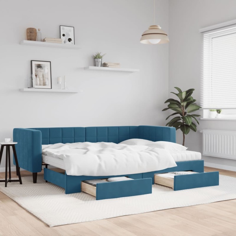 vidaXL Tagesbett Ausziehbar mit Schubladen Blau 80x200 cm Samt vidaXL Tagesbett Ausziehbar mit Schubladen Blau 80x200 cm Samt