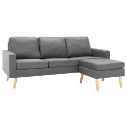 vidaXL 3-Sitzer-Sofa mit Hocker Hellgrau Stoff 