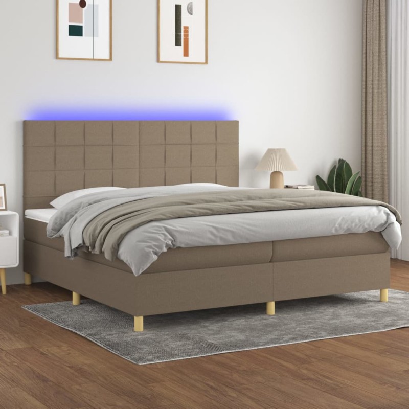 vidaXL Boxspringbett mit Matratze & LED Taupe 200x200 cm Stoff vidaXL Boxspringbett mit Matratze & LED Taupe 200x200 cm Stoff