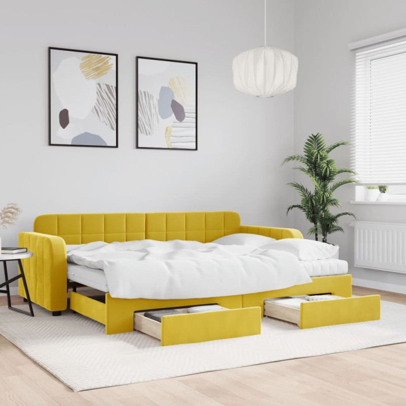 vidaXL Tagesbett Ausziehbar mit Schubladen Gelb 80x200 cm Samt vidaXL Tagesbett Ausziehbar mit Schubladen Gelb 80x200 cm Samt