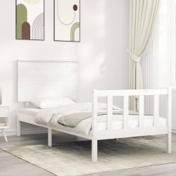 vidaXL Massivholzbett mit Kopfteil Weiß 100x200 cm