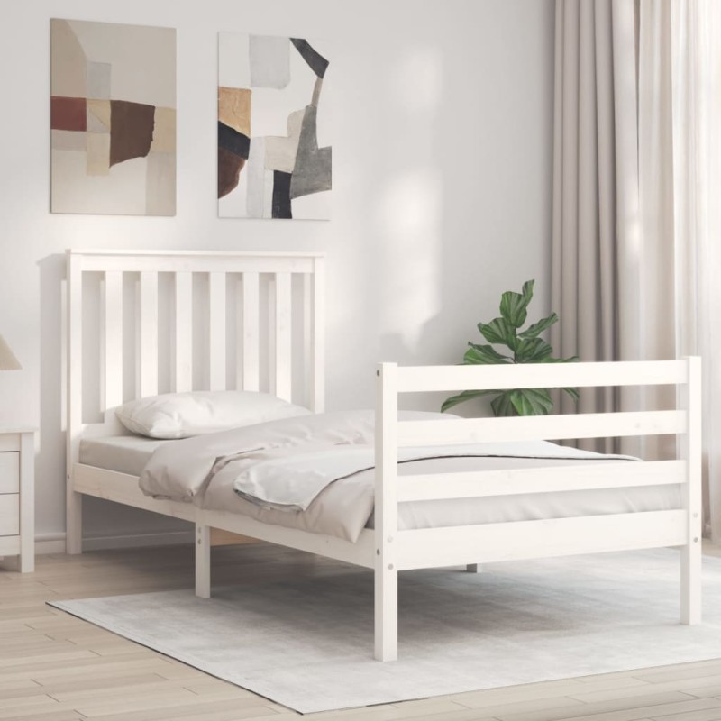 vidaXL Massivholzbett mit Kopfteil Weiß 90x200 cm vidaXL Massivholzbett mit Kopfteil Weiß 90x200 cm