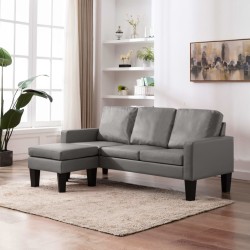vidaXL 3-Sitzer-Sofa mit Hocker Grau Kunstleder