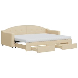 vidaXL Tagesbett Ausziehbar mit Schubladen Creme 80x200 cm Stoff