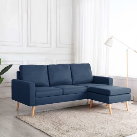 vidaXL 3-Sitzer-Sofa mit Hocker Blau Stoff 