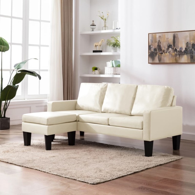 vidaXL 3-Sitzer-Sofa mit Hocker Creme Kunstleder vidaXL 3-Sitzer-Sofa mit Hocker Creme Kunstleder