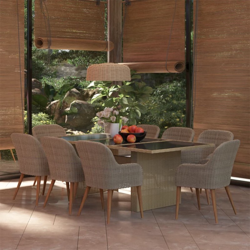 9-tlg. Garten-Essgruppe Poly Rattan Braun 9-tlg. Garten-Essgruppe Poly Rattan Braun