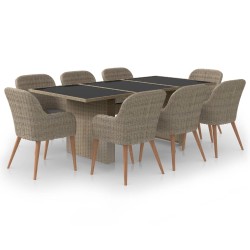 9-tlg. Garten-Essgruppe Poly Rattan Braun