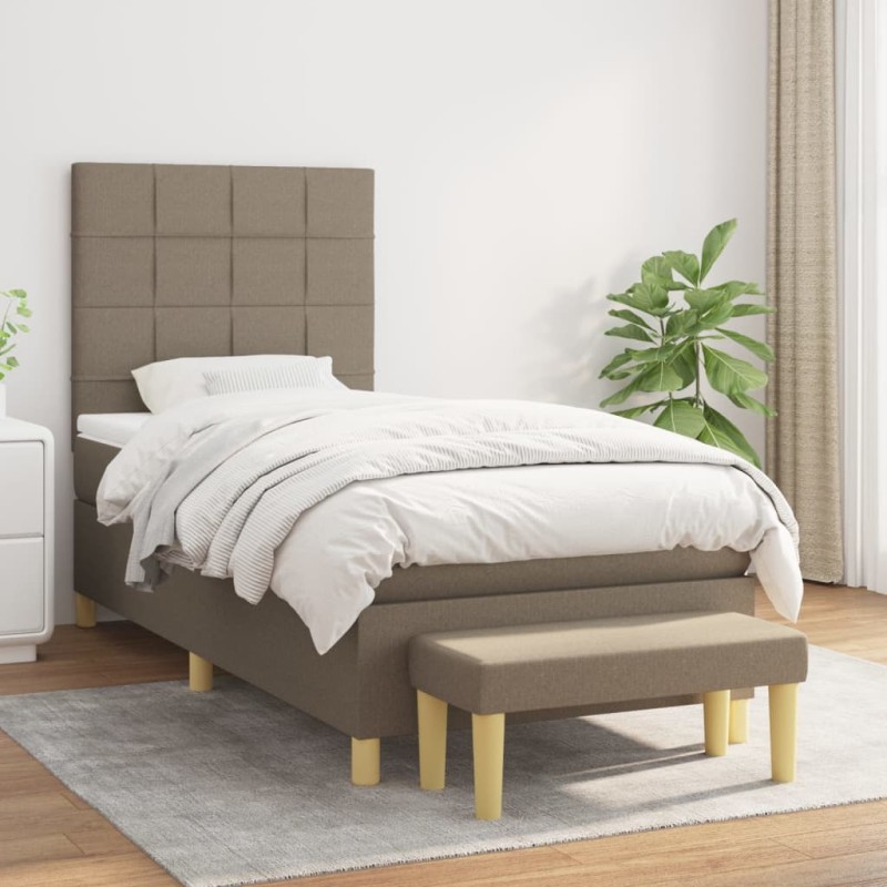 vidaXL Boxspringbett mit Matratze Taupe 100x200 cm Stoff vidaXL Boxspringbett mit Matratze Taupe 100x200 cm Stoff