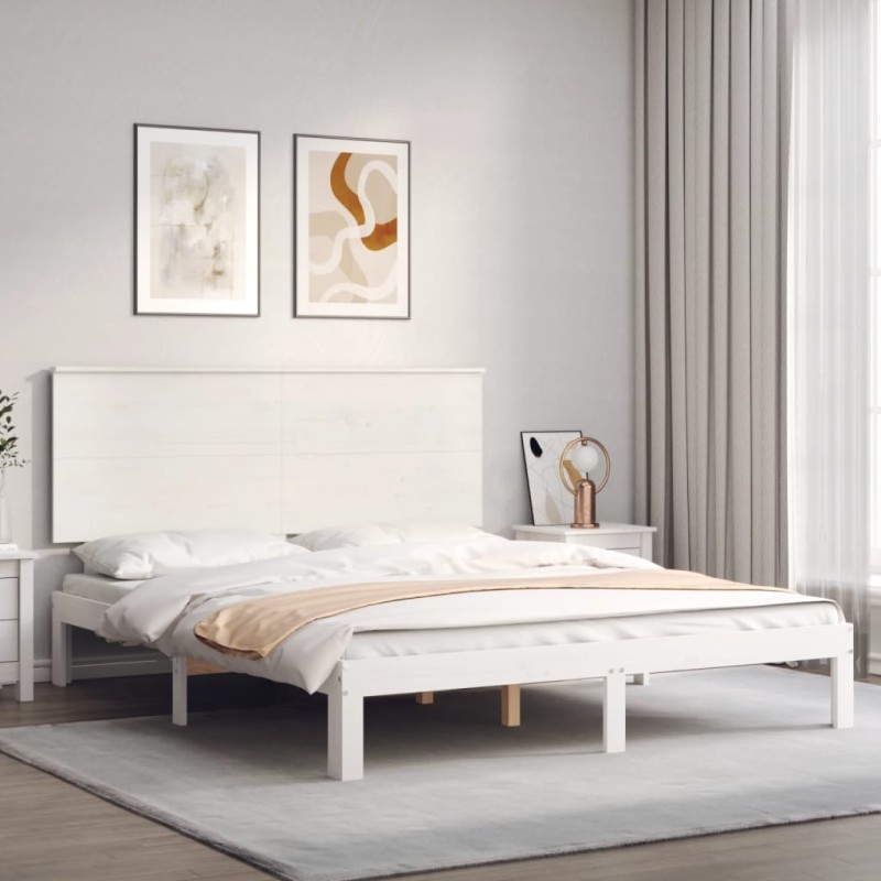 vidaXL Massivholzbett mit Kopfteil Weiß 160x200 cm vidaXL Massivholzbett mit Kopfteil Weiß 160x200 cm