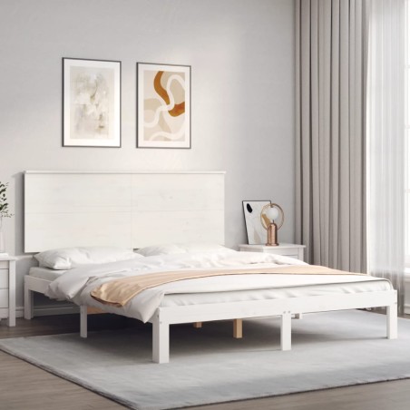 vidaXL Massivholzbett mit Kopfteil Weiß 160x200 cm