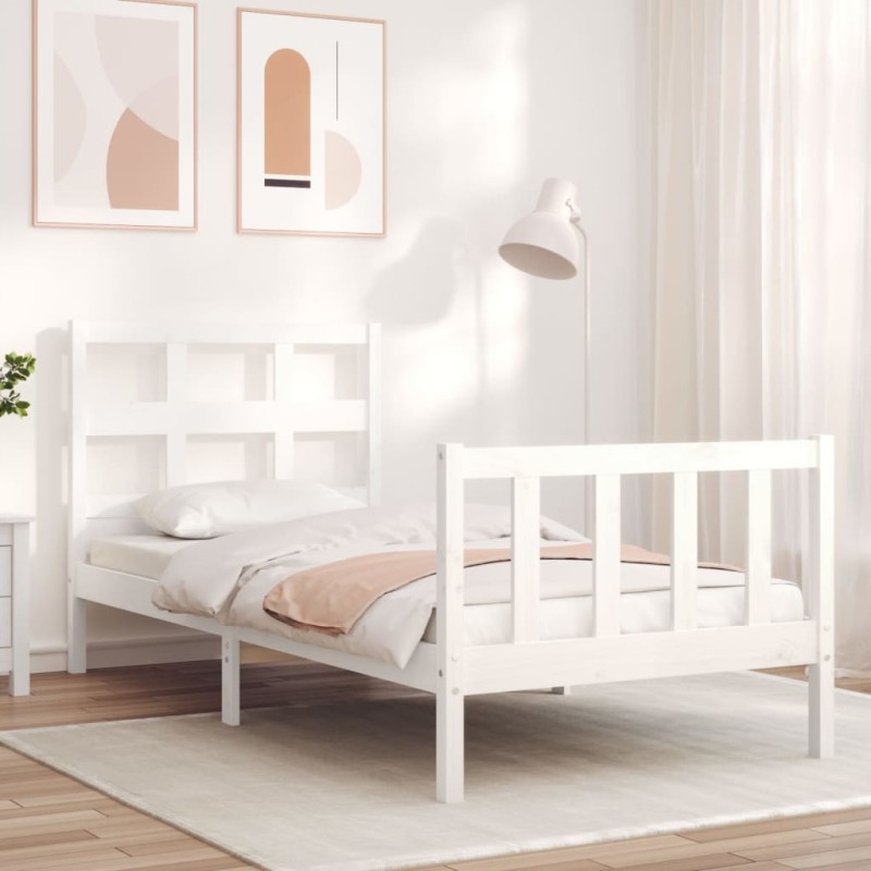 vidaXL Massivholzbett mit Kopfteil Weiß vidaXL Massivholzbett mit Kopfteil Weiß