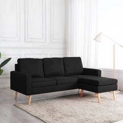 vidaXL 3-Sitzer-Sofa mit Hocker Schwarz Stoff 