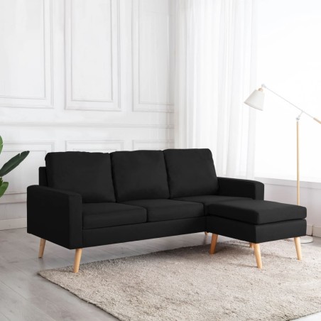 vidaXL 3-Sitzer-Sofa mit Hocker Schwarz Stoff 