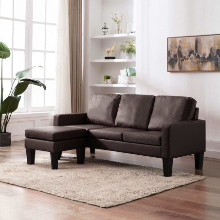 vidaXL 3-Sitzer-Sofa mit Hocker Braun Kunstleder