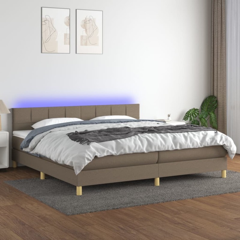 vidaXL Boxspringbett mit Matratze & LED Taupe 200x200 cm Stoff vidaXL Boxspringbett mit Matratze & LED Taupe 200x200 cm Stoff