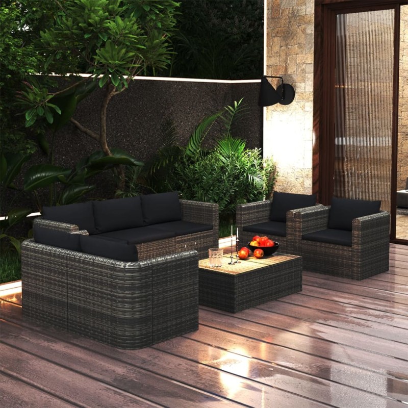 8-tlg. Garten-Lounge-Set mit Kissen Poly Rattan Grau 8-tlg. Garten-Lounge-Set mit Kissen Poly Rattan Grau