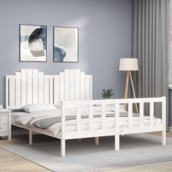 vidaXL Massivholzbett mit Kopfteil Weiß 160x200 cm