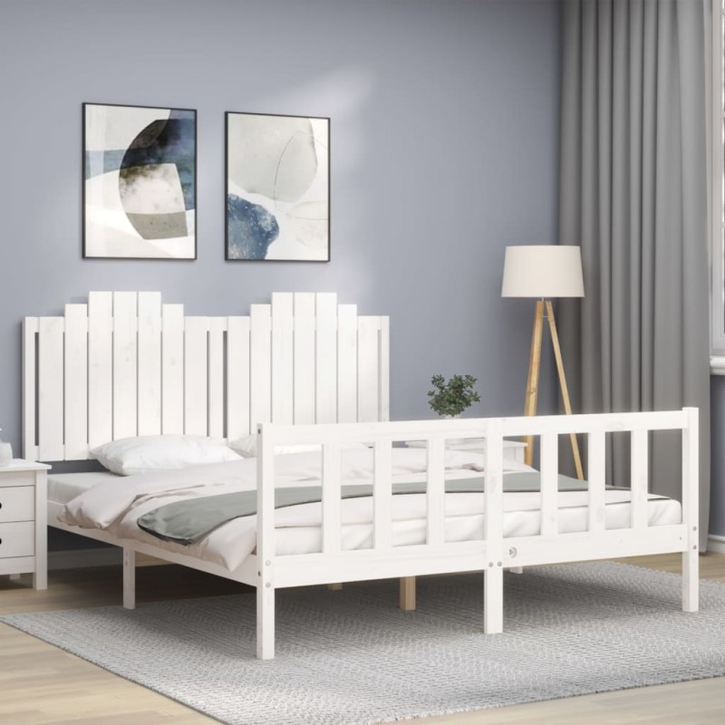 vidaXL Massivholzbett mit Kopfteil Weiß 160x200 cm vidaXL Massivholzbett mit Kopfteil Weiß 160x200 cm