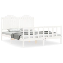 vidaXL Massivholzbett mit Kopfteil Weiß 160x200 cm