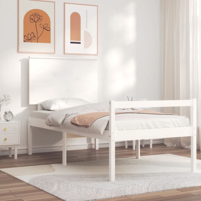 vidaXL Seniorenbett mit Kopfteil 100x200 cm Weiß Massivholz vidaXL Seniorenbett mit Kopfteil 100x200 cm Weiß Massivholz