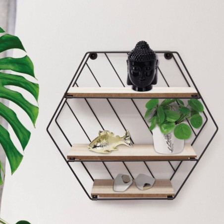 Home&Styling Wandregal mit 3 Ablagen Natur und Schwarz