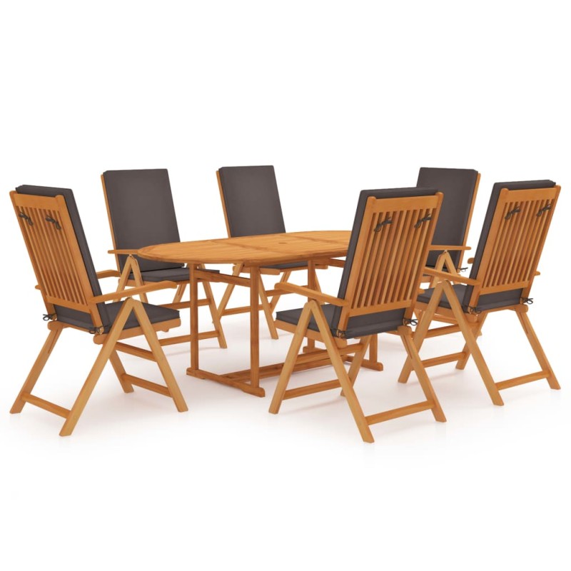 7-tlg. Garten-Essgruppe mit Kissen Massivholz Teak Grau 7-tlg. Garten-Essgruppe mit Kissen Massivholz Teak Grau