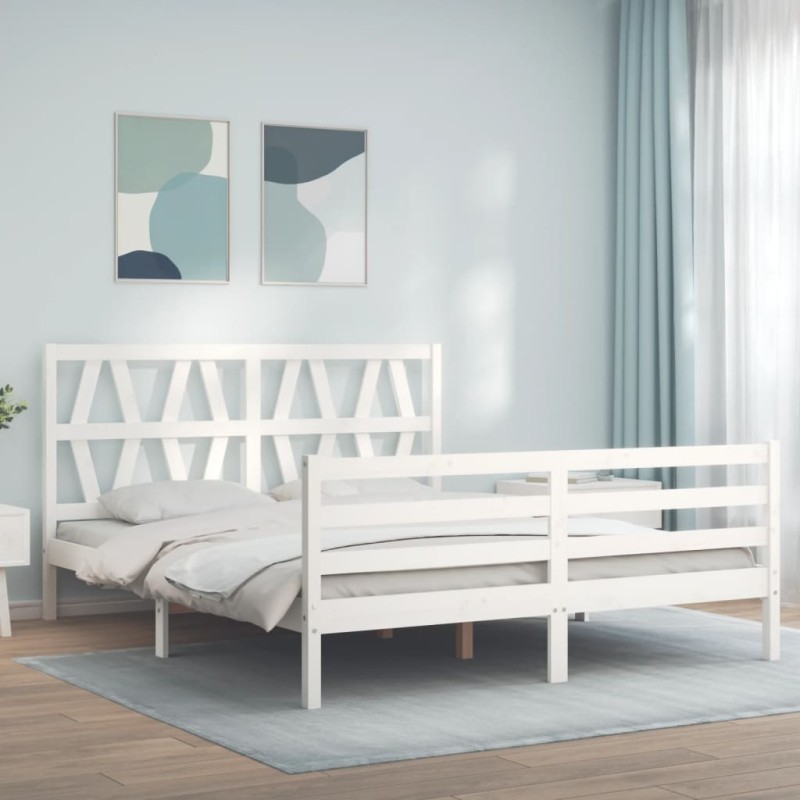 vidaXL Massivholzbett mit Kopfteil Weiß vidaXL Massivholzbett mit Kopfteil Weiß