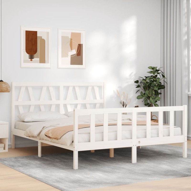 vidaXL Massivholzbett mit Kopfteil Weiß vidaXL Massivholzbett mit Kopfteil Weiß