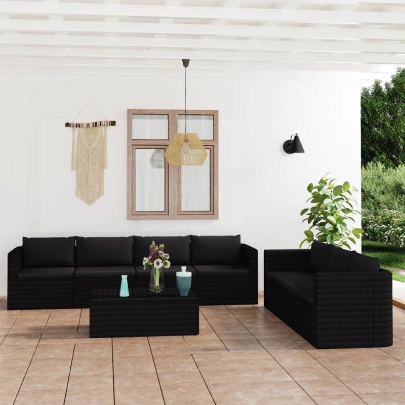 vidaXL 8-tlg. Garten-Lounge-Set mit Kissen Poly Rattan Schwarz vidaXL 8-tlg. Garten-Lounge-Set mit Kissen Poly Rattan Schwarz