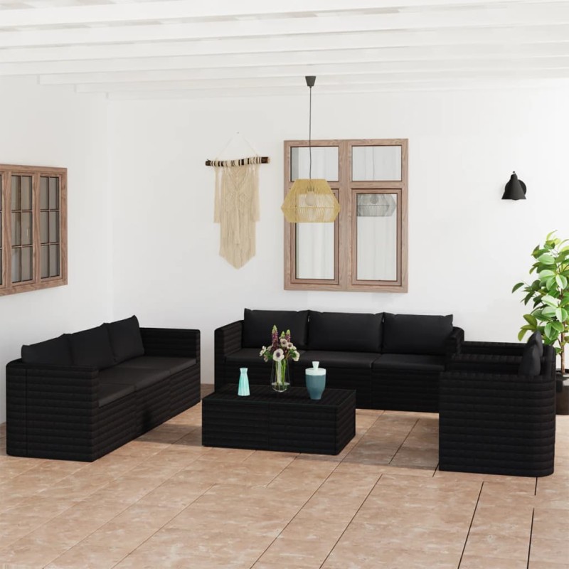 10-tlg. Garten-Lounge-Set mit Kissen Poly Rattan Schwarz 10-tlg. Garten-Lounge-Set mit Kissen Poly Rattan Schwarz