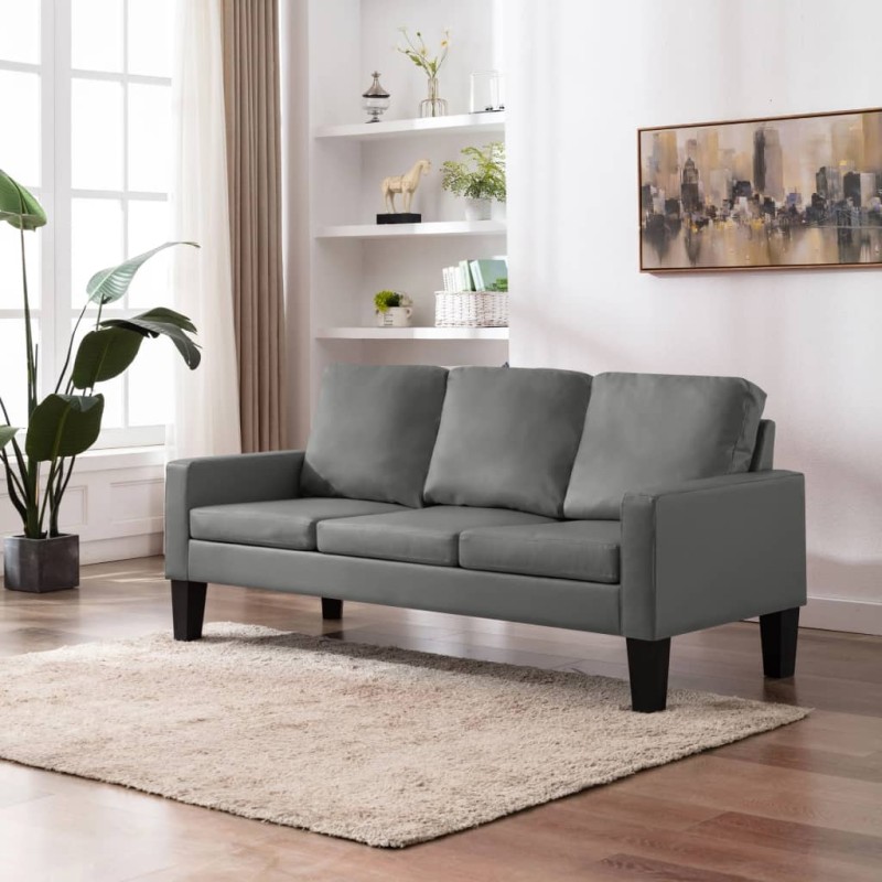 vidaXL 3-Sitzer-Sofa Grau Kunstleder vidaXL 3-Sitzer-Sofa Grau Kunstleder