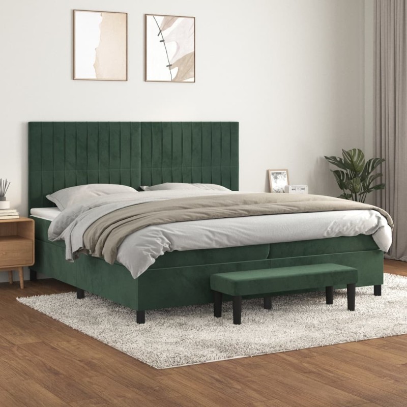 vidaXL Boxspringbett mit Matratze Dunkelgrün 200x200 cm Samt