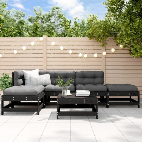 vidaXL 6-tlg. Garten-Lounge-Set Schwarz Massivholz Kiefer