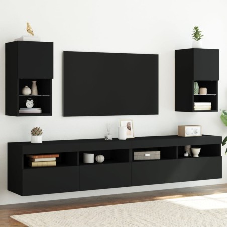 vidaXL TV-Schränke mit LED-Leuchten 2 Stk. Schwarz 30,5x30x60 cm