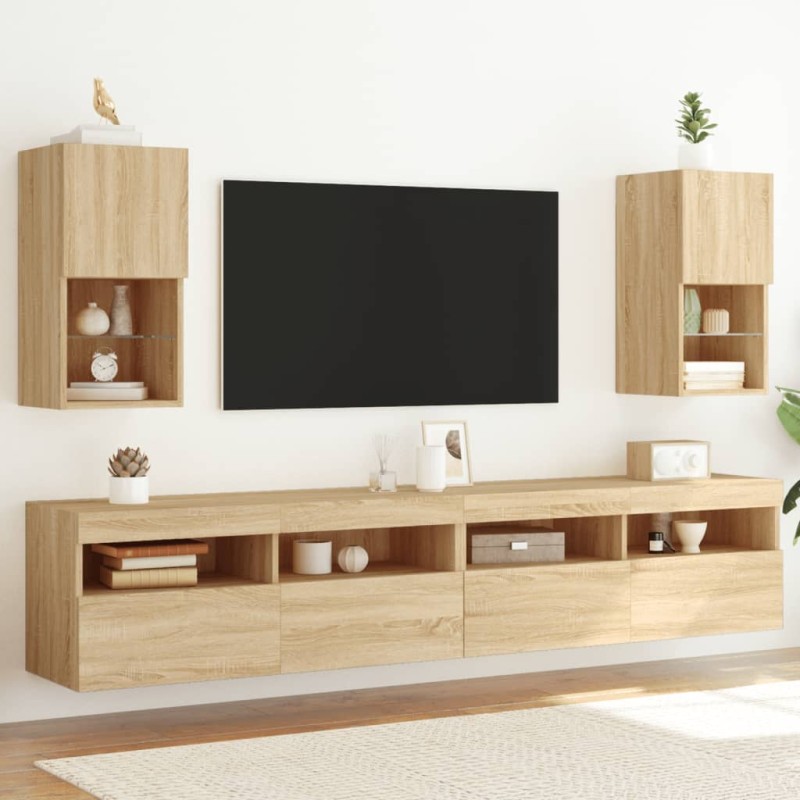 vidaXL TV-Schränke mit LED-Leuchten 2 Stk. Sonoma-Eiche 30,5x30x60 cm vidaXL TV-Schränke mit LED-Leuchten 2 Stk. Sonoma-Eiche 30,5x30x60 cm