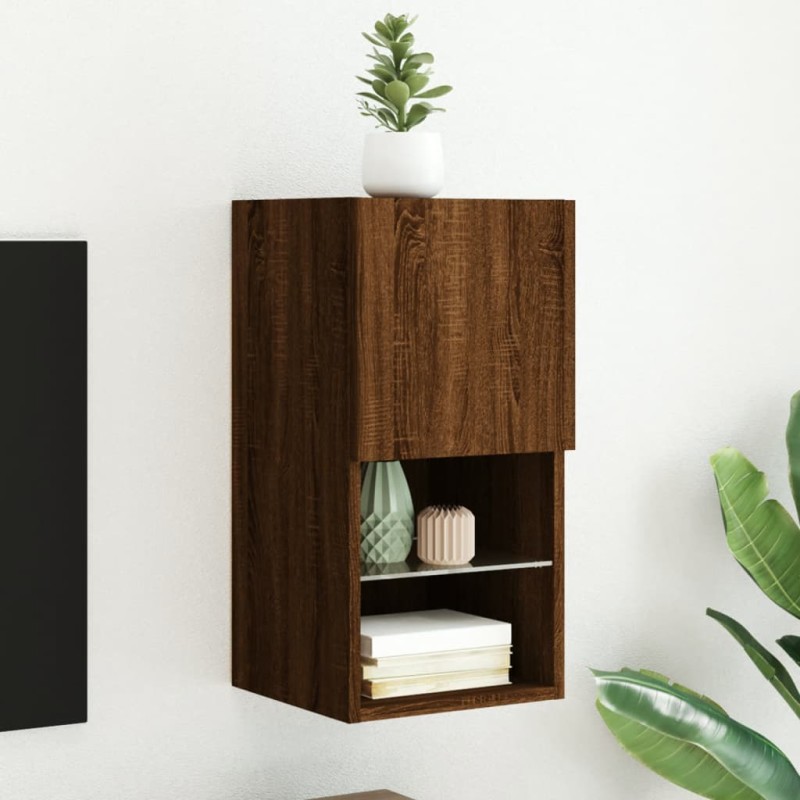 vidaXL TV-Schrank mit LED-Leuchten Braun Eichen-Optik 30,5x30x60 cm vidaXL TV-Schrank mit LED-Leuchten Braun Eichen-Optik 30,5x30x60 cm
