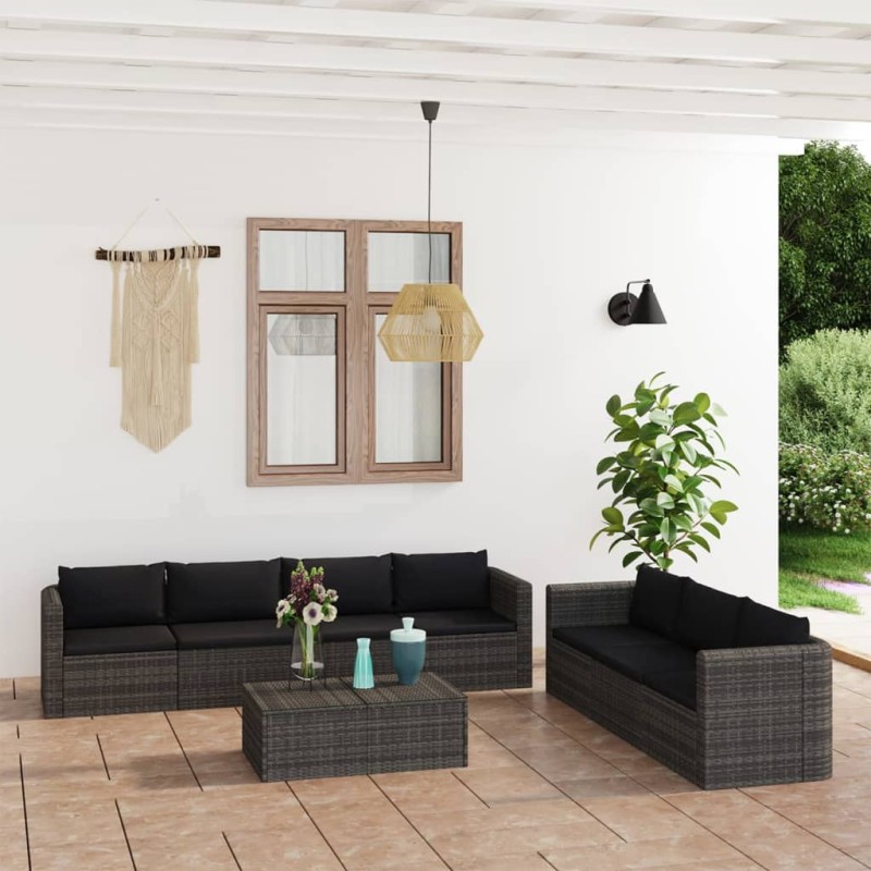 8-tlg. Garten-Lounge-Set mit Kissen Poly Rattan Grau 8-tlg. Garten-Lounge-Set mit Kissen Poly Rattan Grau