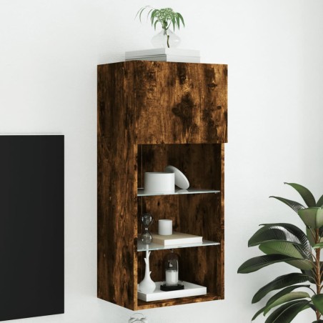 vidaXL TV-Schrank mit LED-Leuchten Räuchereiche 40,5x30x90 cm
