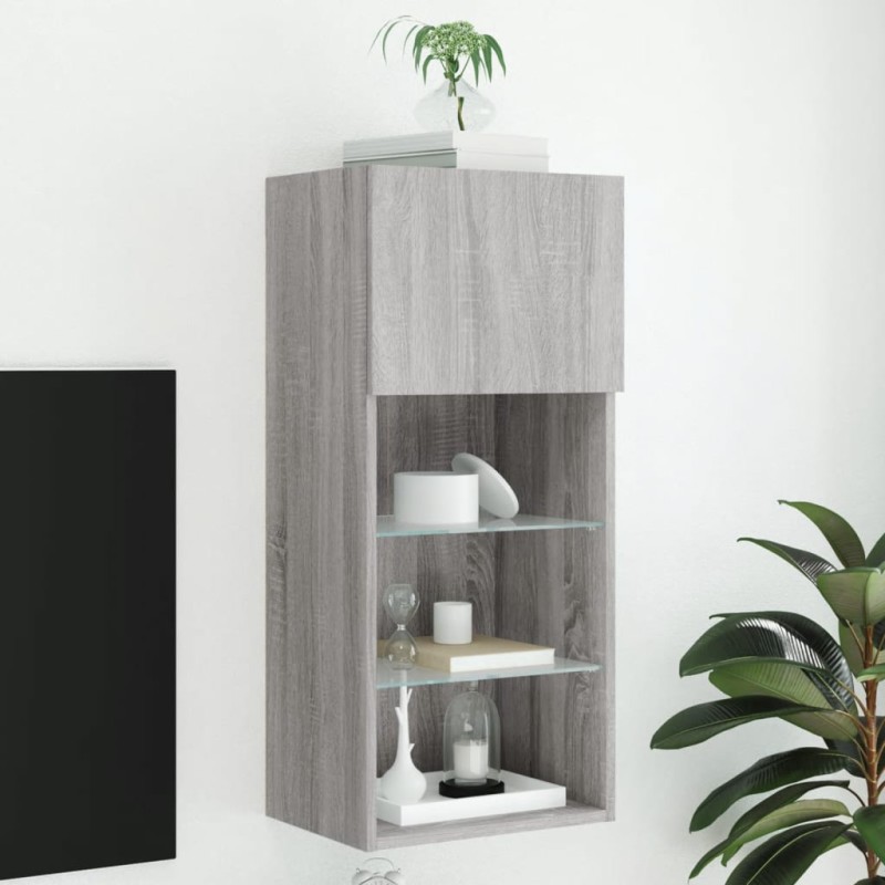 vidaXL TV-Schrank mit LED-Leuchten Grau Sonoma 40,5x30x90 cm vidaXL TV-Schrank mit LED-Leuchten Grau Sonoma 40,5x30x90 cm