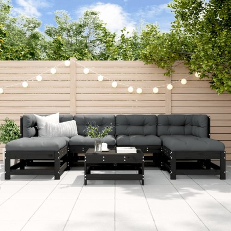 vidaXL 7-tlg. Garten-Lounge-Set Schwarz Massivholz Kiefer