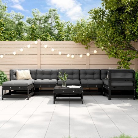 vidaXL 8-tlg. Garten-Lounge-Set Schwarz Massivholz Kiefer