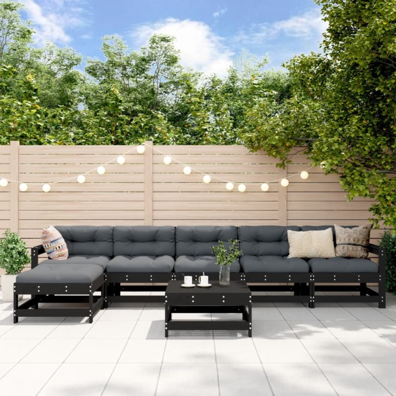 vidaXL 7-tlg. Garten-Lounge-Set Schwarz Massivholz Kiefer vidaXL 7-tlg. Garten-Lounge-Set Schwarz Massivholz Kiefer