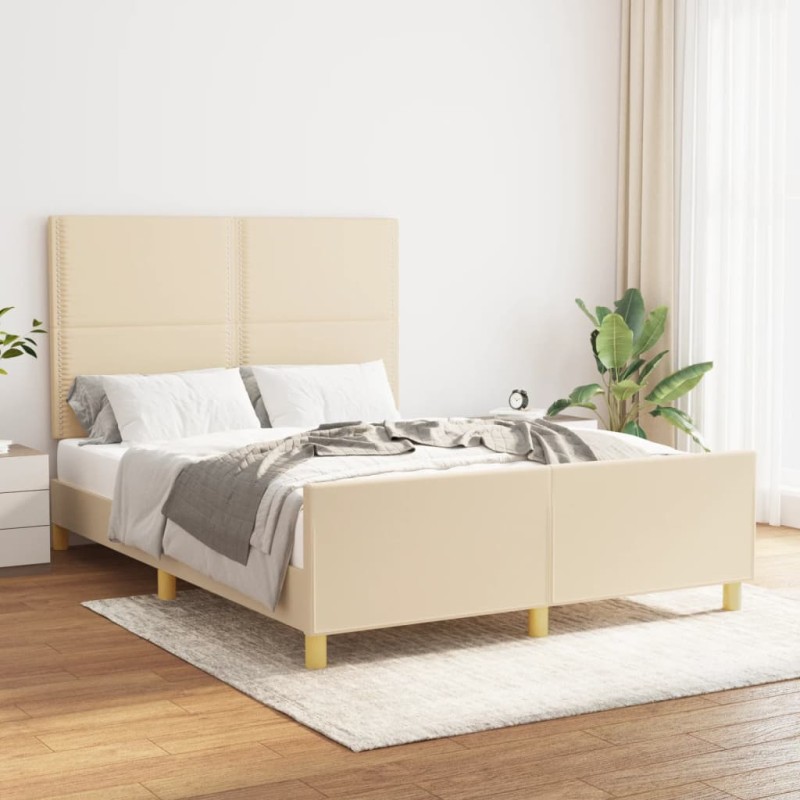 vidaXL Bettgestell mit Kopfteil Creme 140x190 cm Stoff vidaXL Bettgestell mit Kopfteil Creme 140x190 cm Stoff