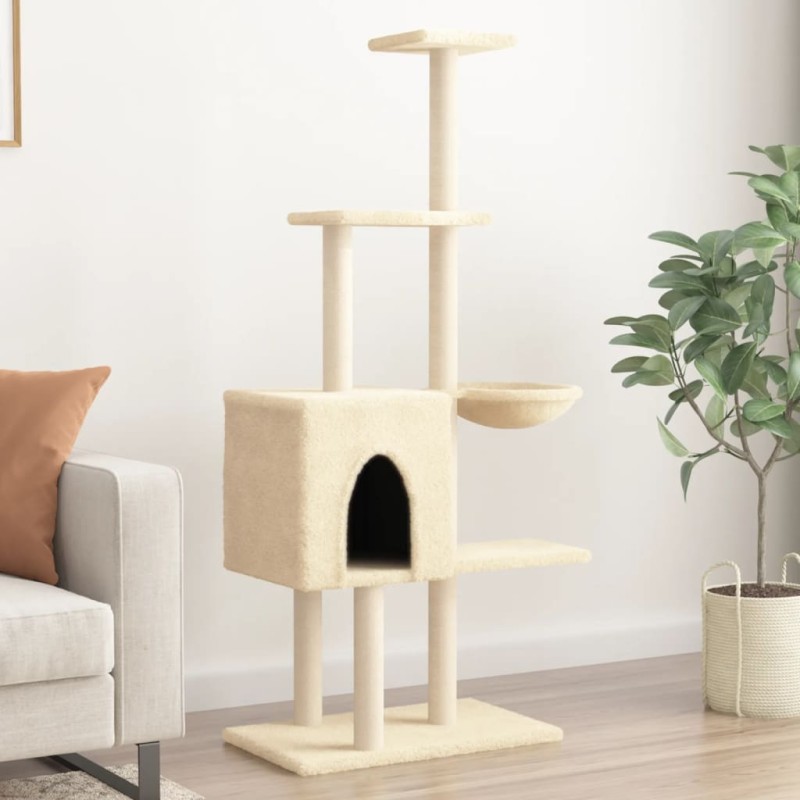 vidaXL Kratzbaum mit Sisal-Kratzsäulen Creme 145 cm vidaXL Kratzbaum mit Sisal-Kratzsäulen Creme 145 cm