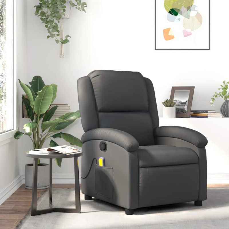 vidaXL Massagesessel Grau Echtleder vidaXL Massagesessel Grau Echtleder